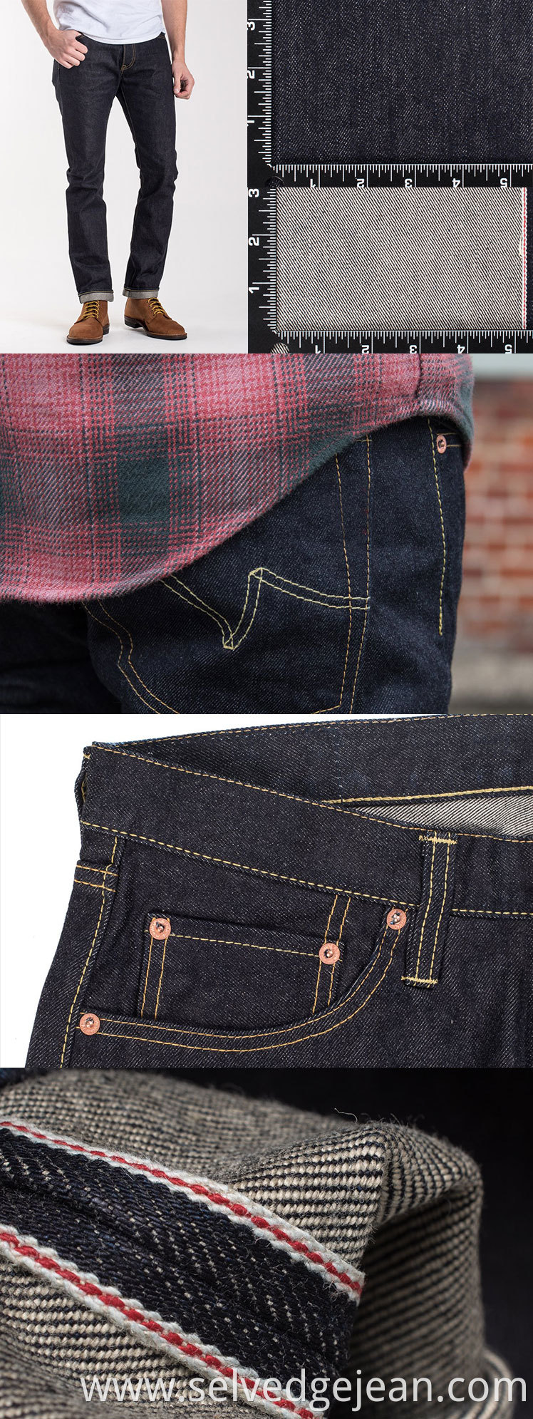 17oz sulphur rope dyed japanese men blue selvedg vintage style super slim denim jean material